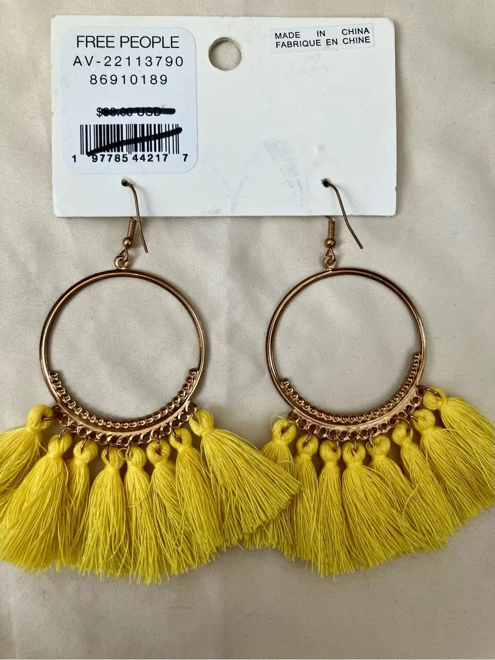 Free People Bright Yellow Tassel Hoop Earrings